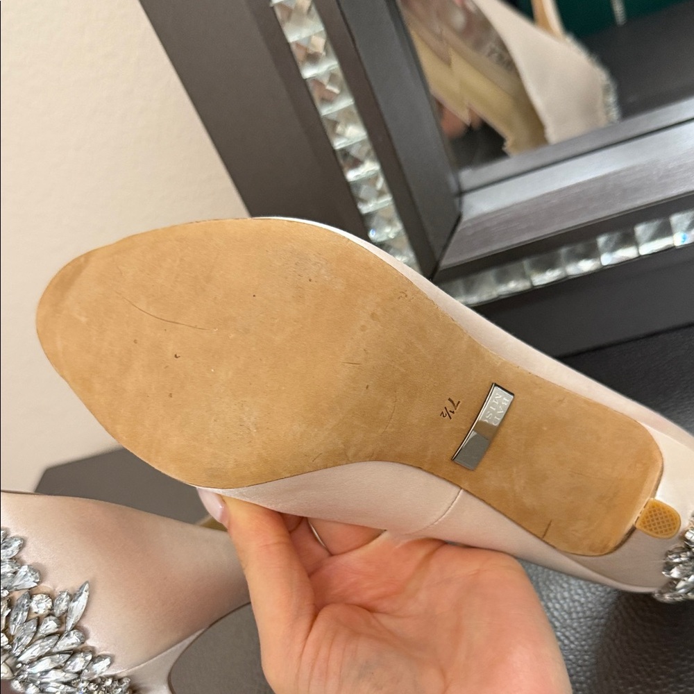 Badgley Mischka Embellished Peep Toe Heels - Nude - Picture 4 of 4